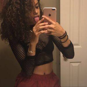 mesh long sleeve crop top